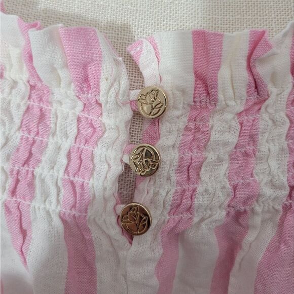 Draper James RSVP Pink & White Linen Striped Flutter Sleeve Top Blouse - Picture 4 of 10